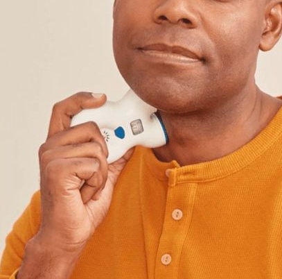 Truvaga handheld non-invasive vagus nerve stimulation device used at the neck to support relaxation and nervous system balance